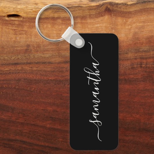 白黒のスクリプエレガントト署名名 キーホルダー (正面)