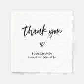 白黒のスクリプカジュアルトとハートありがとう スタンダードカクテルナプキン (正面)