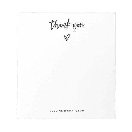 白黒のスクリプカジュアルトとハートありがとう ノートパッド (正面)