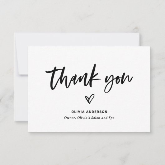 白黒のスクリプカジュアルトとハートマーケティング サンキューカード (正面)
