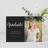 白黒のスクリプカジュアルト写真 |卒業 招待状 (スタンド正面)