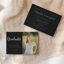 白黒のスクリプカジュアルト写真 |卒業 招待状