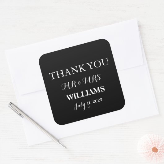 白黒のスクリプシンプルトミニマル結婚リスト スクエアシール (封筒)