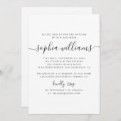 白黒のスクリプシンプルトモダンバプテスマ 招待状 (正面/裏面)