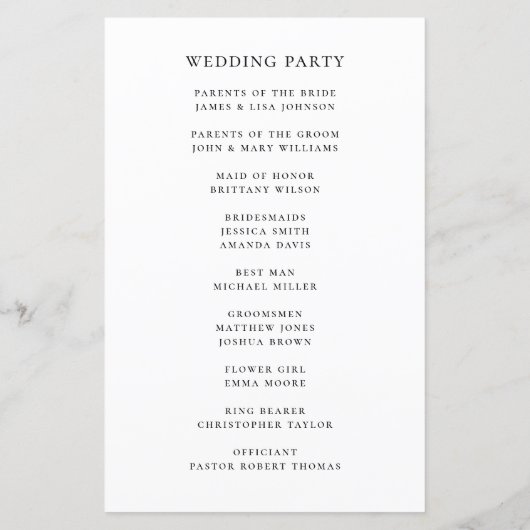 白黒のスクリプシンプルト結婚式プログラム (裏面)