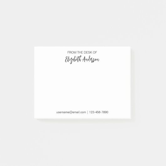 白黒のスクリプトのデスクからあなたの名前 ポストイット (正面)