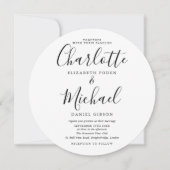 白黒のスクリプトの円形の写真結婚の 招待状 (正面)