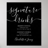 白黒のスクリプトの署名ドリンクの署名 ポスター (正面)