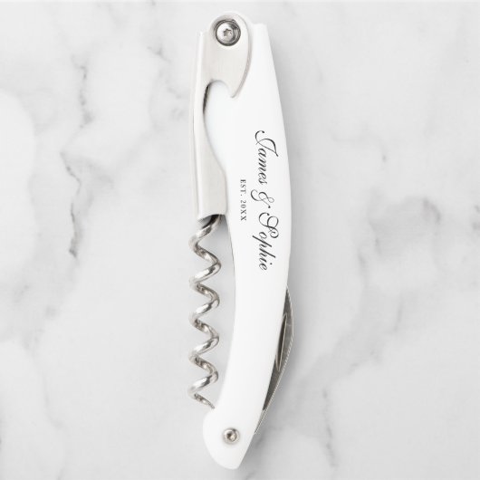 白黒のスクリプトエレガントカスタムウェディング ソムリエナイフ (正面)