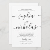 白黒のスクリプトシンプル婚約パーティ 招待状 (正面/裏面)