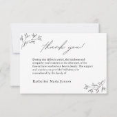 白黒のスクリプトシンプル悔やみや弔慰葬儀 サンキューカード (正面)