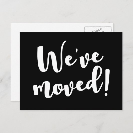 白黒のスクリプトフォント移動 案内ポストカード (正面/裏面)