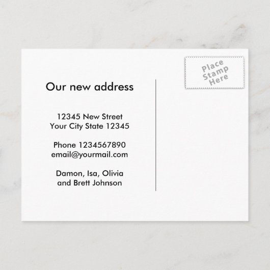 白黒のスクリプトフォント移動 案内ポストカード (裏面)