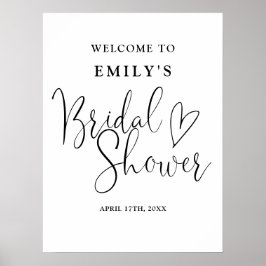 白黒のスクリプトブライダルシャワーのウェルカムサイン ポスター