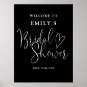 白黒のスクリプトブライダルシャワーのウェルカムサイン ポスター (正面)