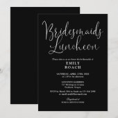白黒のスクリプトモダンブリデスメイド昼食会 招待状 (正面/裏面)