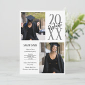 白黒のスクリプト写真の卒業招待状 シーズンカード (スタンド正面)