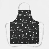 白黒のスクリプト化されたバレンタインの愛とハート エプロン (正面)