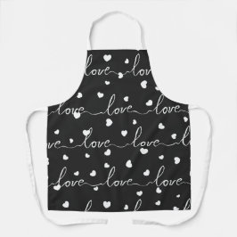 白黒のスクリプト化されたバレンタインの愛とハート エプロン