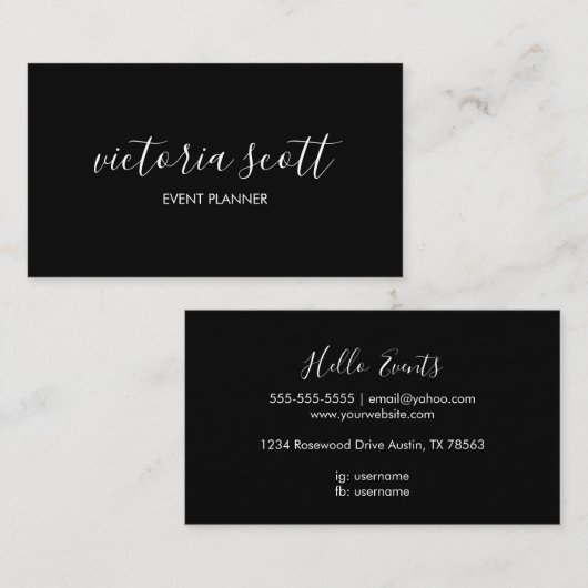 白黒のスクリプト名刺 名刺 (正面/裏面)