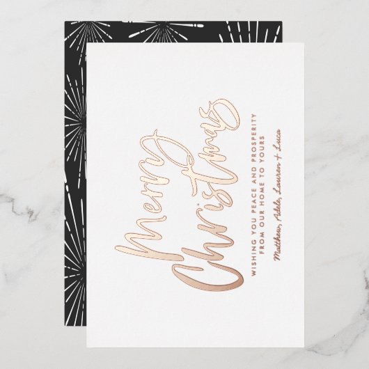 白黒のスクリプトmerry christmas non photo 箔シーズンカード (正面/裏面)