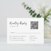 白黒のスクリプモダントRSVPカード 出欠カード (スタンド正面)