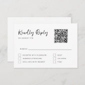 白黒のスクリプモダントRSVPカード 出欠カード (正面/裏面)