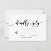 白黒のスクリプリラックストの優しい返信 出欠カード (正面)