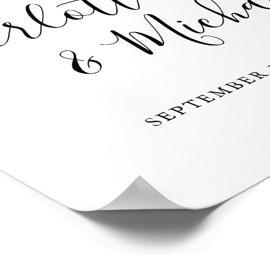 白黒のスクリプ結婚トのウェルカムサイン ポスター (角)