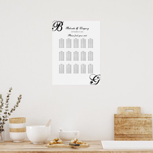 白黒のスクリプ結婚トの座席表 ポスター (キッチン)
