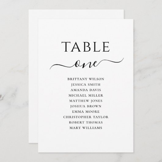 白黒のスクリプ結婚トの座席表 招待状 (正面/裏面)