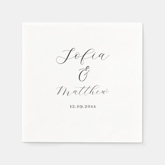 白黒のスクリプ結婚ト スタンダードカクテルナプキン (正面)