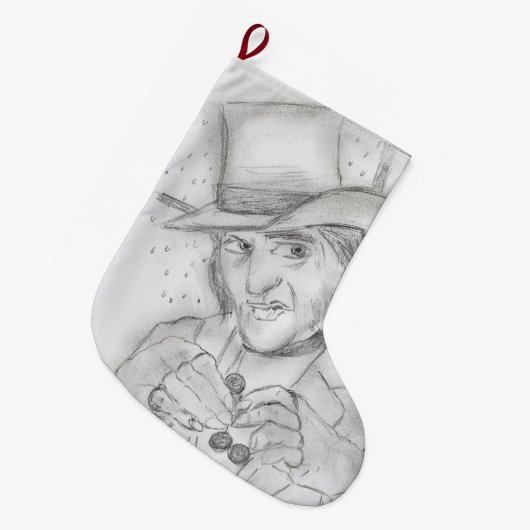 白黒のスクルージ ラージクリスマスストッキング (正面 (吊り時))