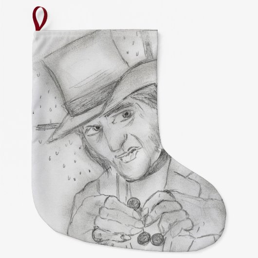 白黒のスクルージ ラージクリスマスストッキング (正面)