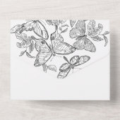 白黒のスケッチされた蝶が全部で一つになる オールインワン招待状 (裏面)