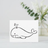 白黒のスケッチで鯨(くじ)の子が噴き出す ポストカード (スタンド正面)