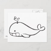 白黒のスケッチで鯨(くじ)の子が噴き出す ポストカード (正面/裏面)