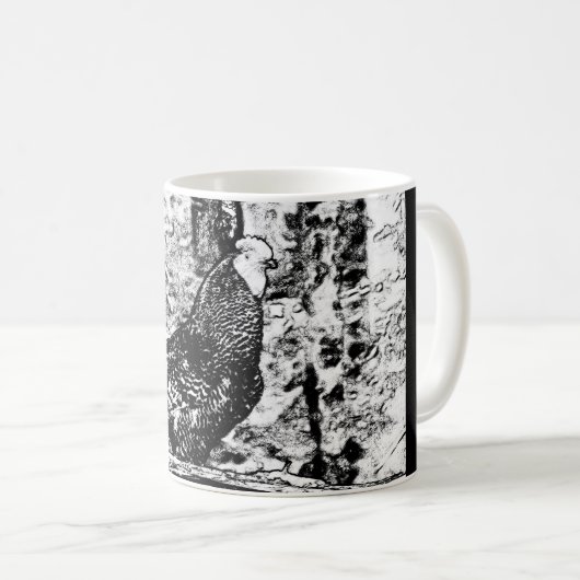 白黒のスケッチのオンドリのマグカップ コーヒーマグカップ (正面右)