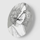 白黒のスケッチ壁時計 ラージ壁時計 (傾斜)