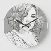 白黒のスケッチ壁時計 ラージ壁時計 (正面)