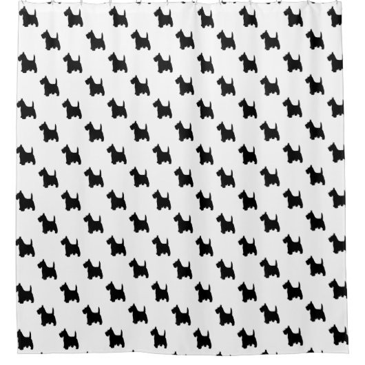 白黒のスコットランドテリアのスコッチテリア犬 シャワーカーテン (正面)