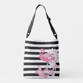 白黒のスストライプフラミンゴVibesのみ クロスボディバッグ (裏面)