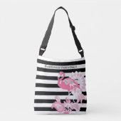 白黒のスストライプフラミンゴVibesのみ クロスボディバッグ (正面)