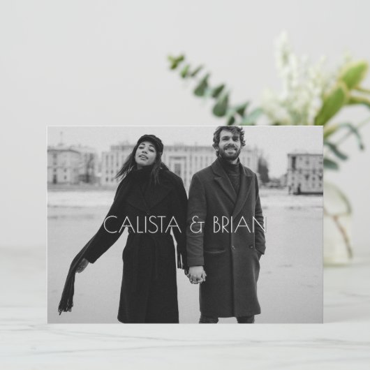 白黒のスタイリッシュ写真結婚 招待状 (スタンド正面)