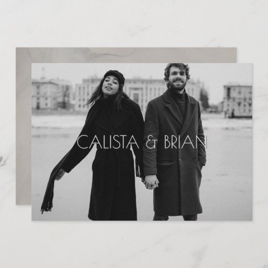 白黒のスタイリッシュ写真結婚 招待状 (正面/裏面)