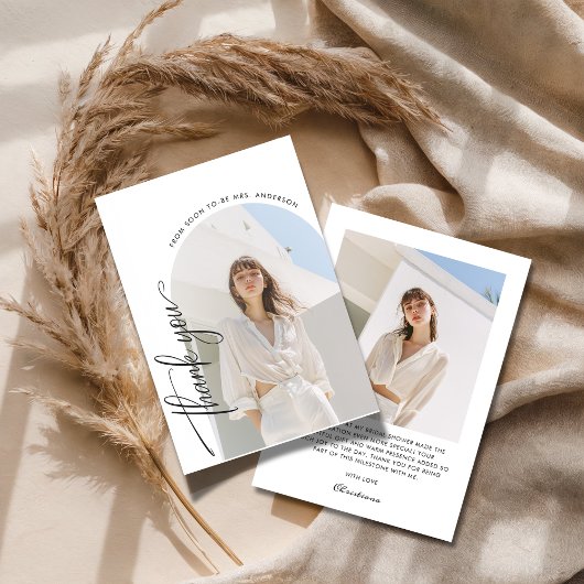 白黒のスタイル結婚ブライダルシャワー写真 サンキューカード