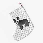 白黒のステフィーかわいい漫画の犬と名前 スモールクリスマスストッキング (裏面 (吊り時))
