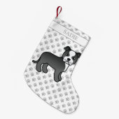 白黒のステフィーかわいい漫画の犬と名前 スモールクリスマスストッキング (正面 (吊り時))