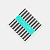 白黒のストライプで明るい水のリボンの名前のモノグラム スタンダードカクテルナプキン (角)