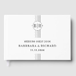 白黒のストライプとモノグラ結婚ム ゲストブック